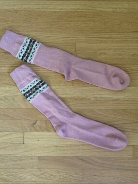 J. Crew Pink Knee-High Socks with Patterned Cuff